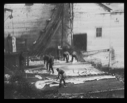 Image of Whaling station. 8 men at various tasks